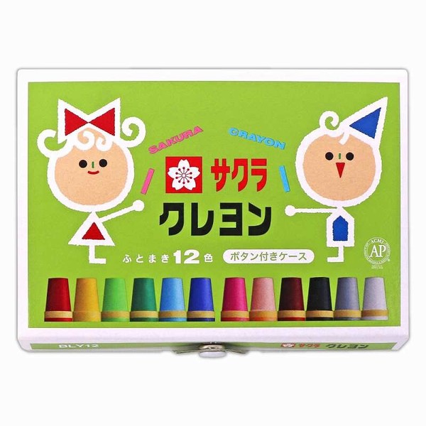 【(SAKURA)サクラクレパス】 クレヨン太巻 12色 ボタン付ケース