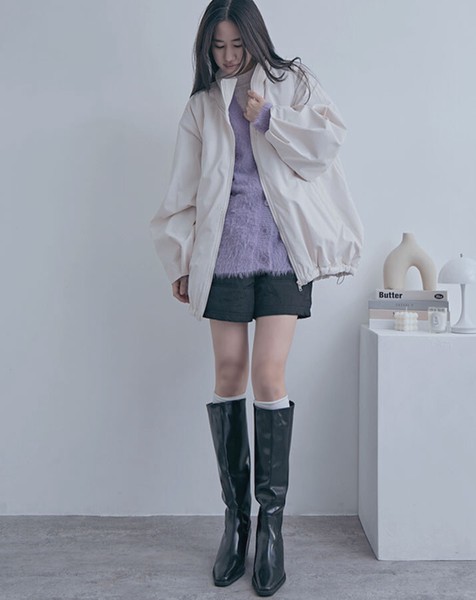 【全3色】防寒×デザイン性を両立◎袖タックリブハイネックバルーンコート　アウター　防寒
