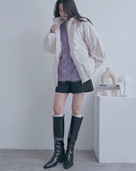 【全3色】防寒×デザイン性を両立◎袖タックリブハイネックバルーンコート　アウター　防寒