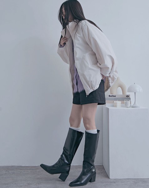 【全3色】防寒×デザイン性を両立◎袖タックリブハイネックバルーンコート　アウター　防寒