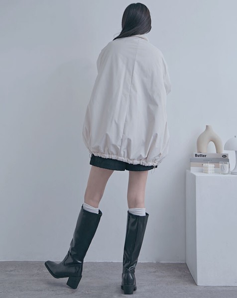 【全3色】防寒×デザイン性を両立◎袖タックリブハイネックバルーンコート　アウター　防寒