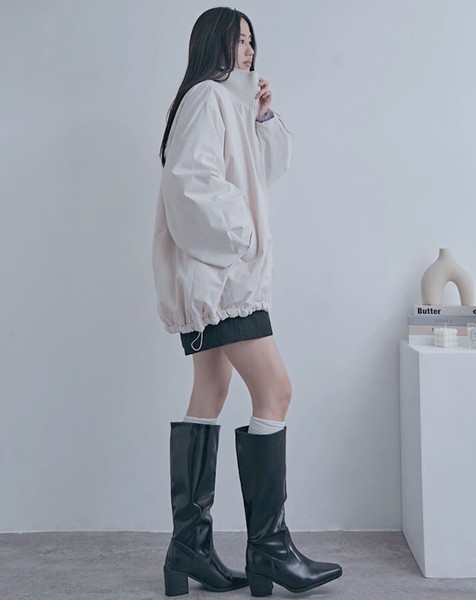 【全3色】防寒×デザイン性を両立◎袖タックリブハイネックバルーンコート　アウター　防寒