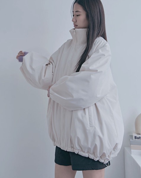 【全3色】防寒×デザイン性を両立◎袖タックリブハイネックバルーンコート　アウター　防寒