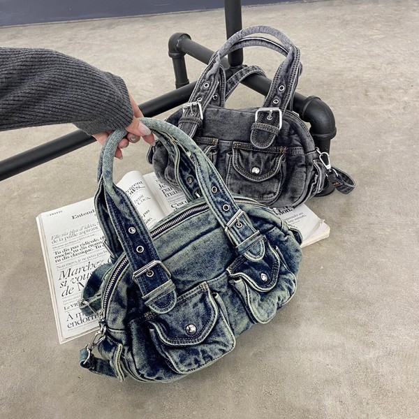 即納【再入荷】【2025新作】デニムミニバッグ　BAG　鞄　デニムバッグ　ショルダーバッグ　ウォッシュ加工