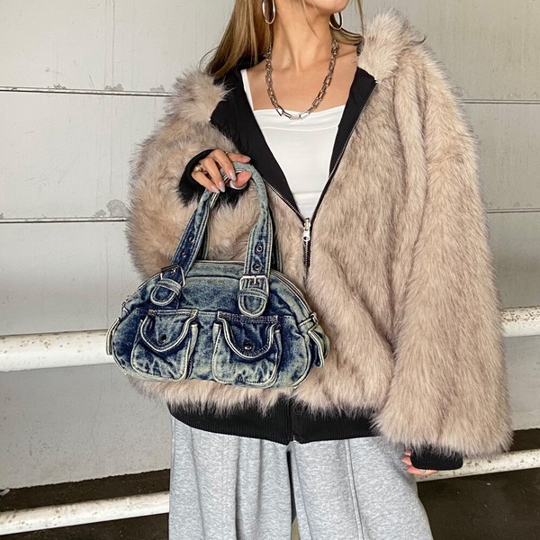 即納【再入荷】【2025新作】デニムミニバッグ　BAG　鞄　デニムバッグ　ショルダーバッグ　ウォッシュ加工