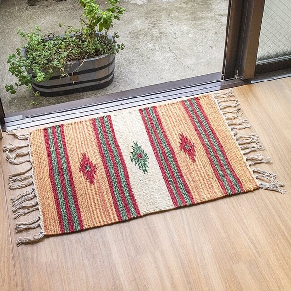 HANDLOOM RUG コットン キリム ラグ【約60cm×約42cm】
