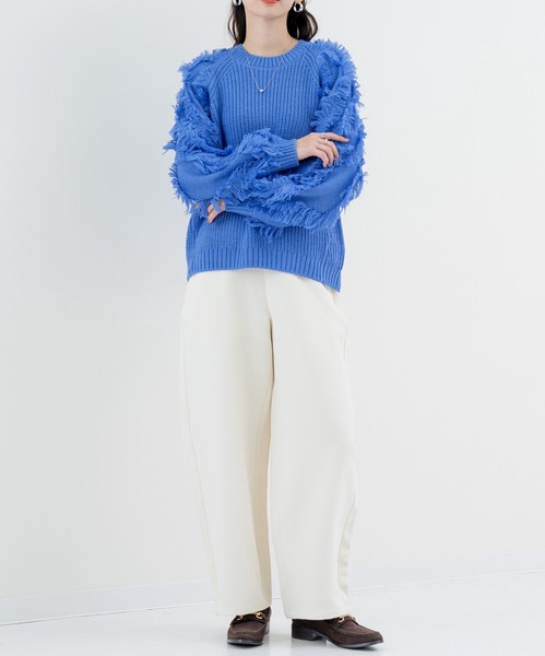【new arrival】袖フリンジセミラグランプルオーバー　/　トップス　ニット　フリンジ