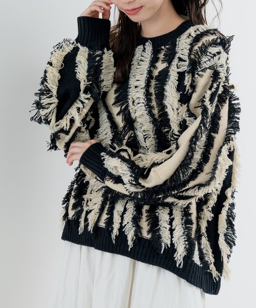 【new arrival】フリンジニットプルオーバー　/　トップス　ニット　フリンジ