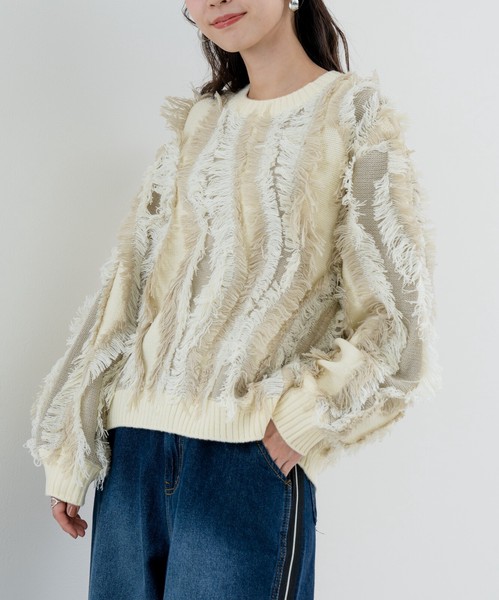 【new arrival】フリンジニットプルオーバー　/　トップス　ニット　フリンジ