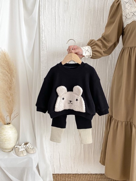 韓国スタイル 2色5サイズ 子供服 シャツ パンツ 2点セット セットアップ ウサギ あたたかい 長袖  かわいい