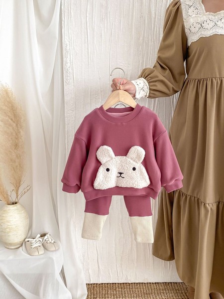 韓国スタイル 2色5サイズ 子供服 シャツ パンツ 2点セット セットアップ ウサギ あたたかい 長袖  かわいい