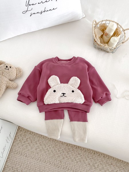 韓国スタイル 2色5サイズ 子供服 シャツ パンツ 2点セット セットアップ ウサギ あたたかい 長袖  かわいい