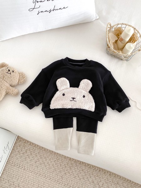 韓国スタイル 2色5サイズ 子供服 シャツ パンツ 2点セット セットアップ ウサギ あたたかい 長袖  かわいい