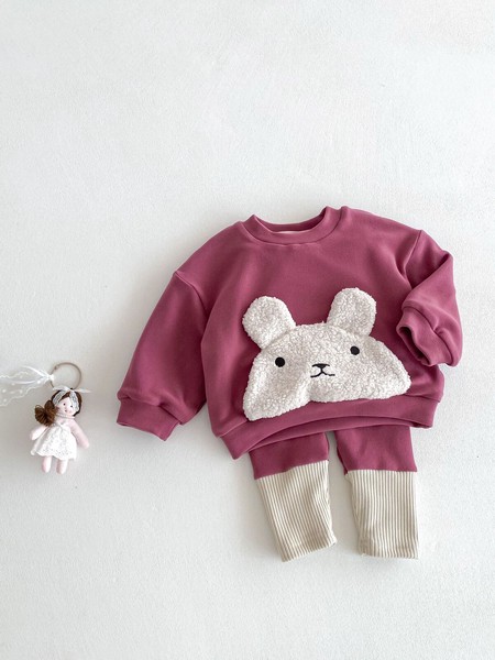 韓国スタイル 2色5サイズ 子供服 シャツ パンツ 2点セット セットアップ ウサギ あたたかい 長袖  かわいい