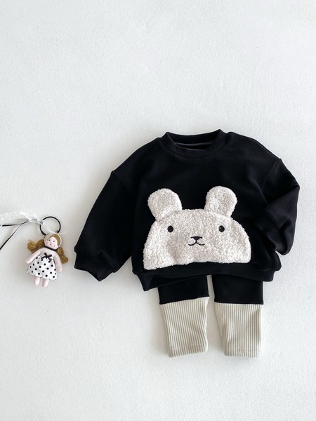 韓国スタイル 2色5サイズ 子供服 シャツ パンツ 2点セット セットアップ ウサギ あたたかい 長袖  かわいい