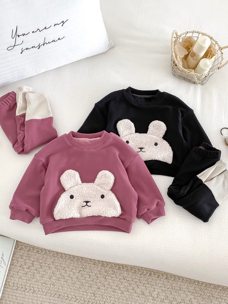 韓国スタイル 2色5サイズ 子供服 シャツ パンツ 2点セット セットアップ ウサギ あたたかい 長袖  かわいい