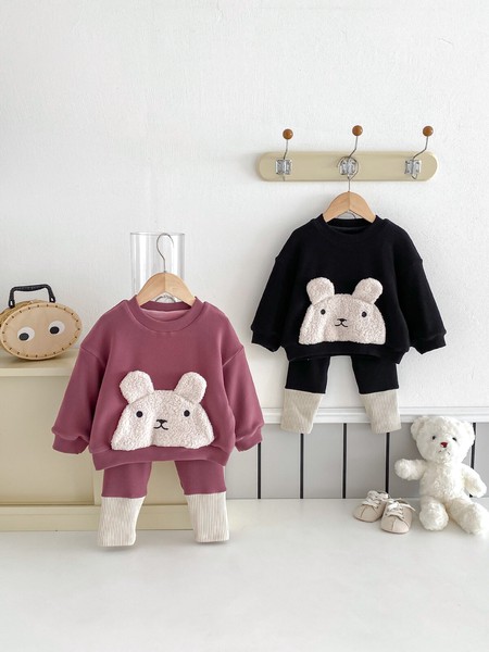 韓国スタイル 2色5サイズ 子供服 シャツ パンツ 2点セット セットアップ ウサギ あたたかい 長袖  かわいい