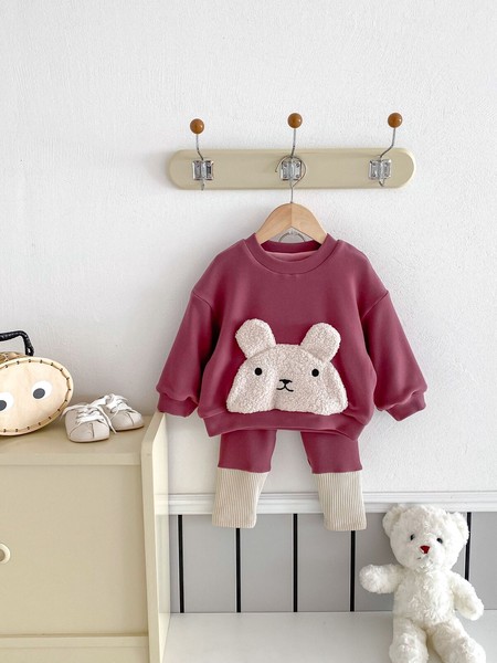 韓国スタイル 2色5サイズ 子供服 シャツ パンツ 2点セット セットアップ ウサギ あたたかい 長袖  かわいい