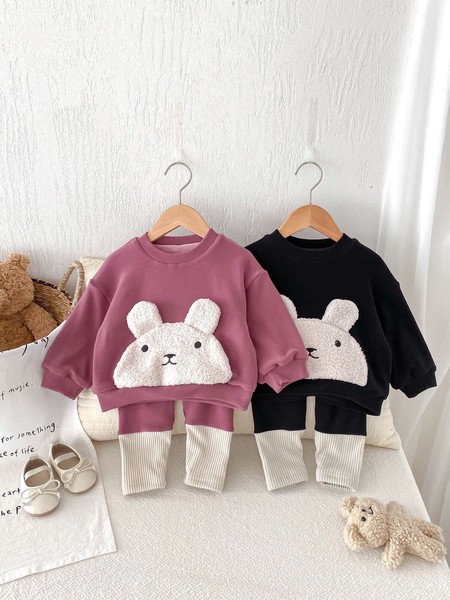 韓国スタイル 2色5サイズ 子供服 シャツ パンツ 2点セット セットアップ ウサギ あたたかい 長袖  かわいい