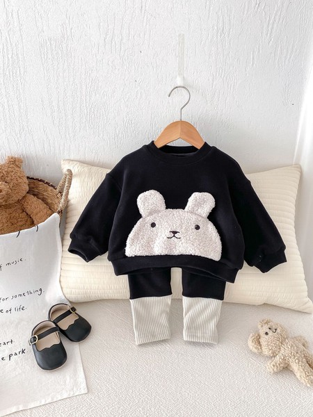 韓国スタイル 2色5サイズ 子供服 シャツ パンツ 2点セット セットアップ ウサギ あたたかい 長袖  かわいい