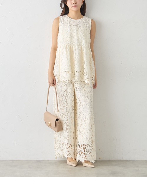 【再入荷】☆人気アイテム☆セットアップ可　ペプラムデザインレースタンクトップskypink東京