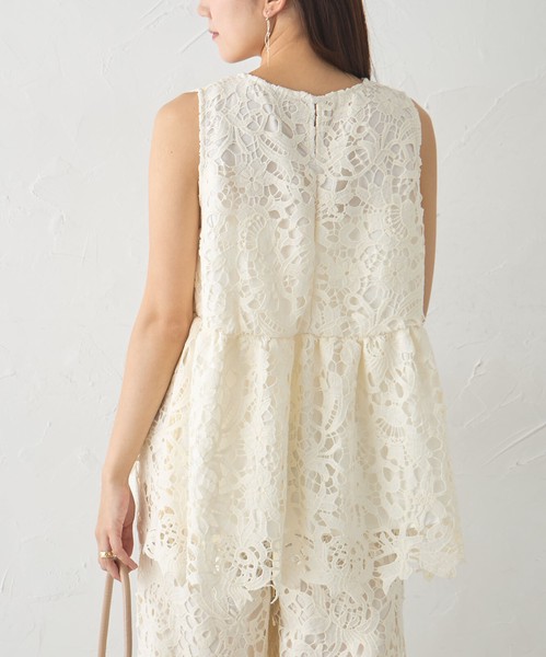【再入荷】☆人気アイテム☆セットアップ可　ペプラムデザインレースタンクトップskypink東京