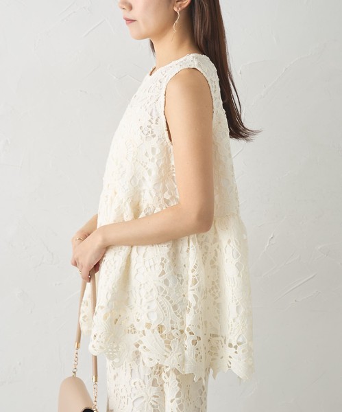 【再入荷】☆人気アイテム☆セットアップ可　ペプラムデザインレースタンクトップskypink東京
