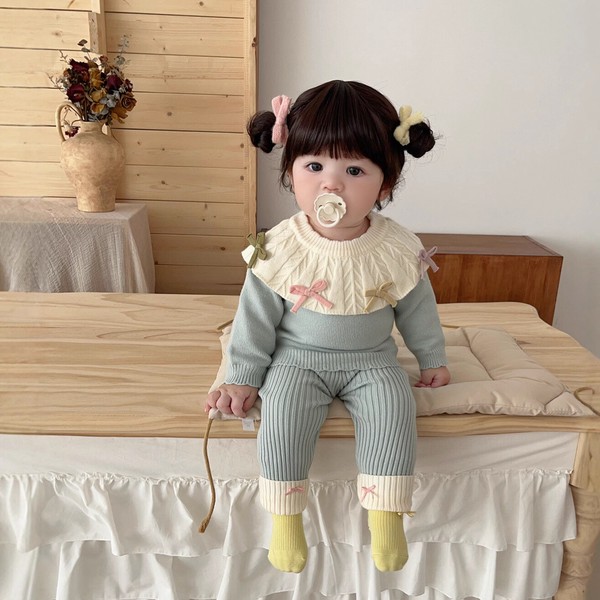 韓国スタイル 2色5サイズ 子供服 シャツ パンツ 2点セット セットアップ あたたかい 長袖  かわいい