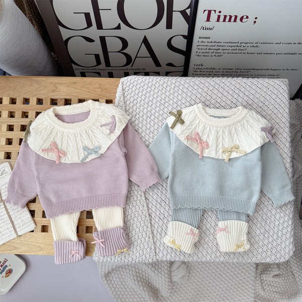 韓国スタイル 2色5サイズ 子供服 シャツ パンツ 2点セット セットアップ あたたかい 長袖  かわいい