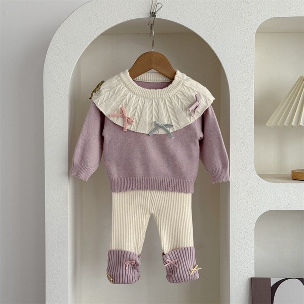 韓国スタイル 2色5サイズ 子供服 シャツ パンツ 2点セット セットアップ あたたかい 長袖  かわいい