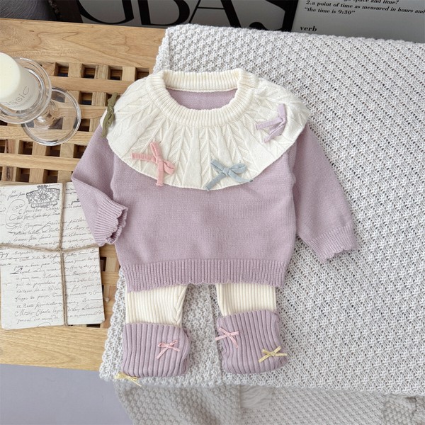 韓国スタイル 2色5サイズ 子供服 シャツ パンツ 2点セット セットアップ あたたかい 長袖  かわいい
