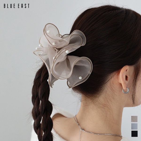 【再入荷】【人気】《オーガンジーパールシュシュ》ヘアアクセサリー　シュシュ　パール　オーガンジー
