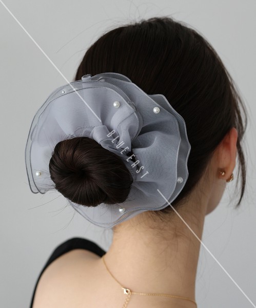 【再入荷】【人気】《オーガンジーパールシュシュ》ヘアアクセサリー　シュシュ　パール　オーガンジー