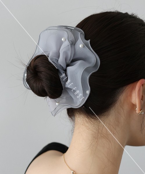 【再入荷】【人気】《オーガンジーパールシュシュ》ヘアアクセサリー　シュシュ　パール　オーガンジー