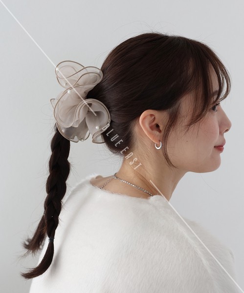 【再入荷】【人気】《オーガンジーパールシュシュ》ヘアアクセサリー　シュシュ　パール　オーガンジー