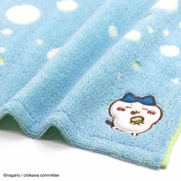 【ハンドタオル】ちいかわ 無撚糸フルフィーコットンループ付きタオルハンカチ すっぱ ブルー ハチワレ