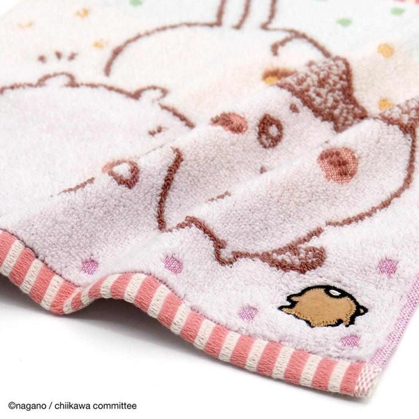 【ハンドタオル】ちいかわ 無撚糸フルフィーコットンタオルハンカチ ともだち ピンク