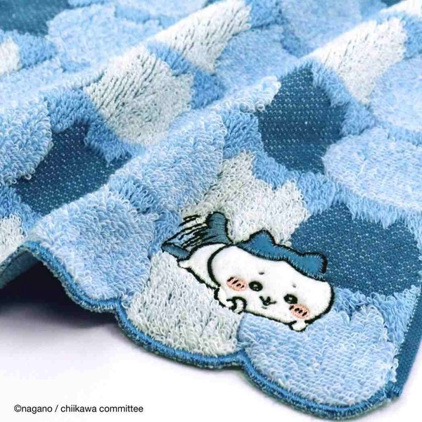 【ハンドタオル】ちいかわ フルフィーコットン タオルハンカチ おかお ブルー ハチワレ