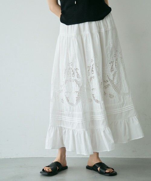 【再々入荷】カットワークレースギャザースカート