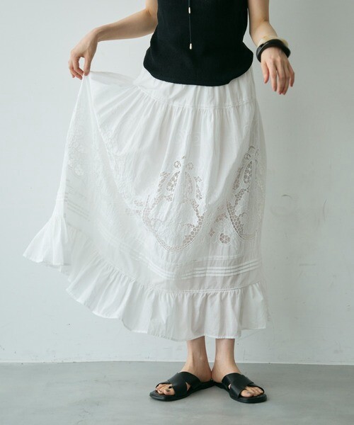 【再々入荷】カットワークレースギャザースカート