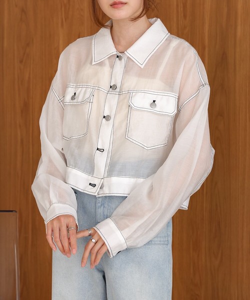 【SALE】再入荷：シアーシャツブルゾン◇人気のデニムジャケット風デザイン