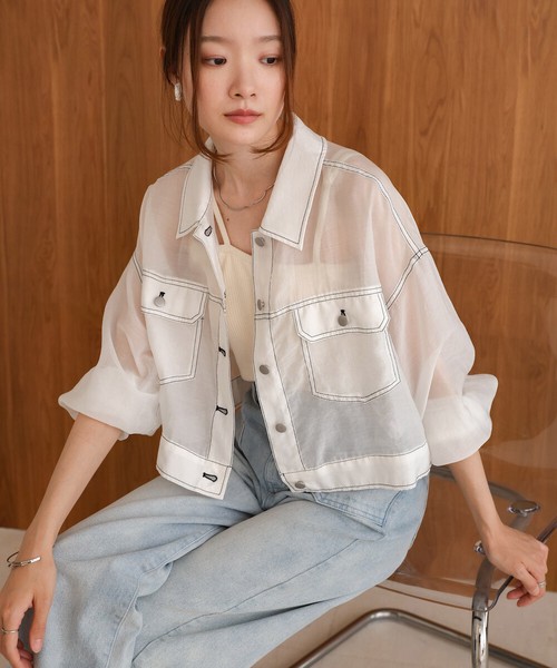 【SALE】再入荷：シアーシャツブルゾン◇人気のデニムジャケット風デザイン