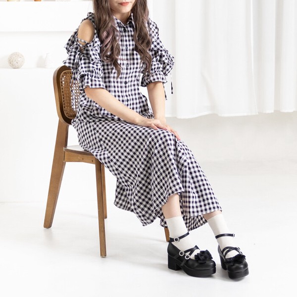 厚底リボン付き3WAYパンプス(500-1670)