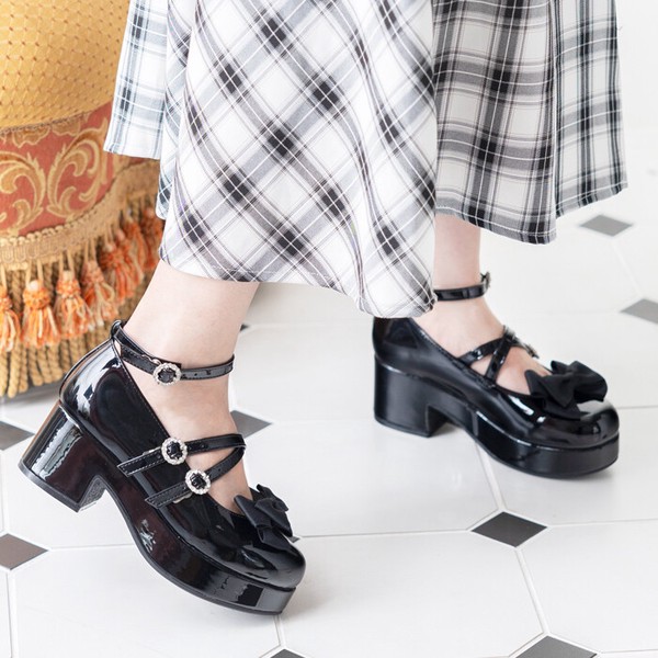 厚底リボン付き3WAYパンプス(500-1670)