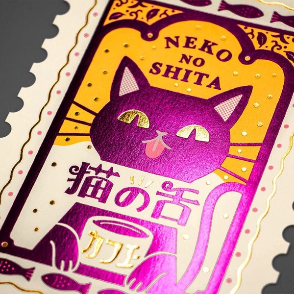 【フタバ】＜ROKKAKU＞　オビワン 切手型ポストカード 　猫の舌カフェー