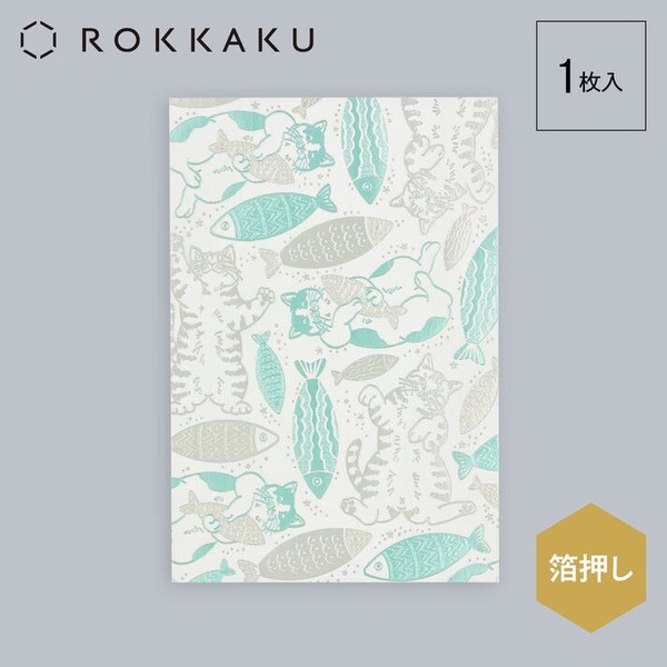 【フタバ】＜ROKKAKU＞　Cat Art Collection ポストカード　fish