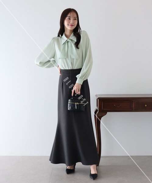 再入荷【パールモチーフリボンブラウス】人気商品　シャツ　トップス　リボン　長袖