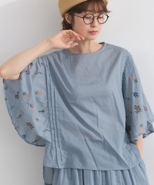 ボタニカル総刺繍 フレアスリーブ 前後差ヘム プルオーバー ブラウス セットアップ可 花柄【2026春夏新作】
