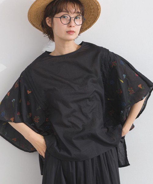ボタニカル総刺繍 フレアスリーブ 前後差ヘム プルオーバー ブラウス セットアップ可 花柄【2026春夏新作】