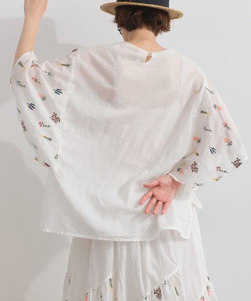 ボタニカル総刺繍 フレアスリーブ 前後差ヘム プルオーバー ブラウス セットアップ可 花柄【2026春夏新作】